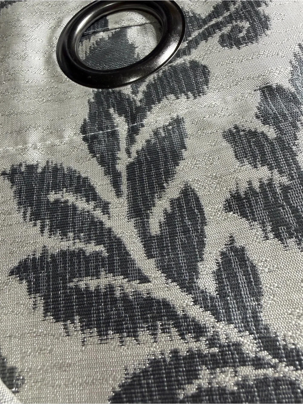 Elegant Damask Grommet Curtain Panels - Gray/White
